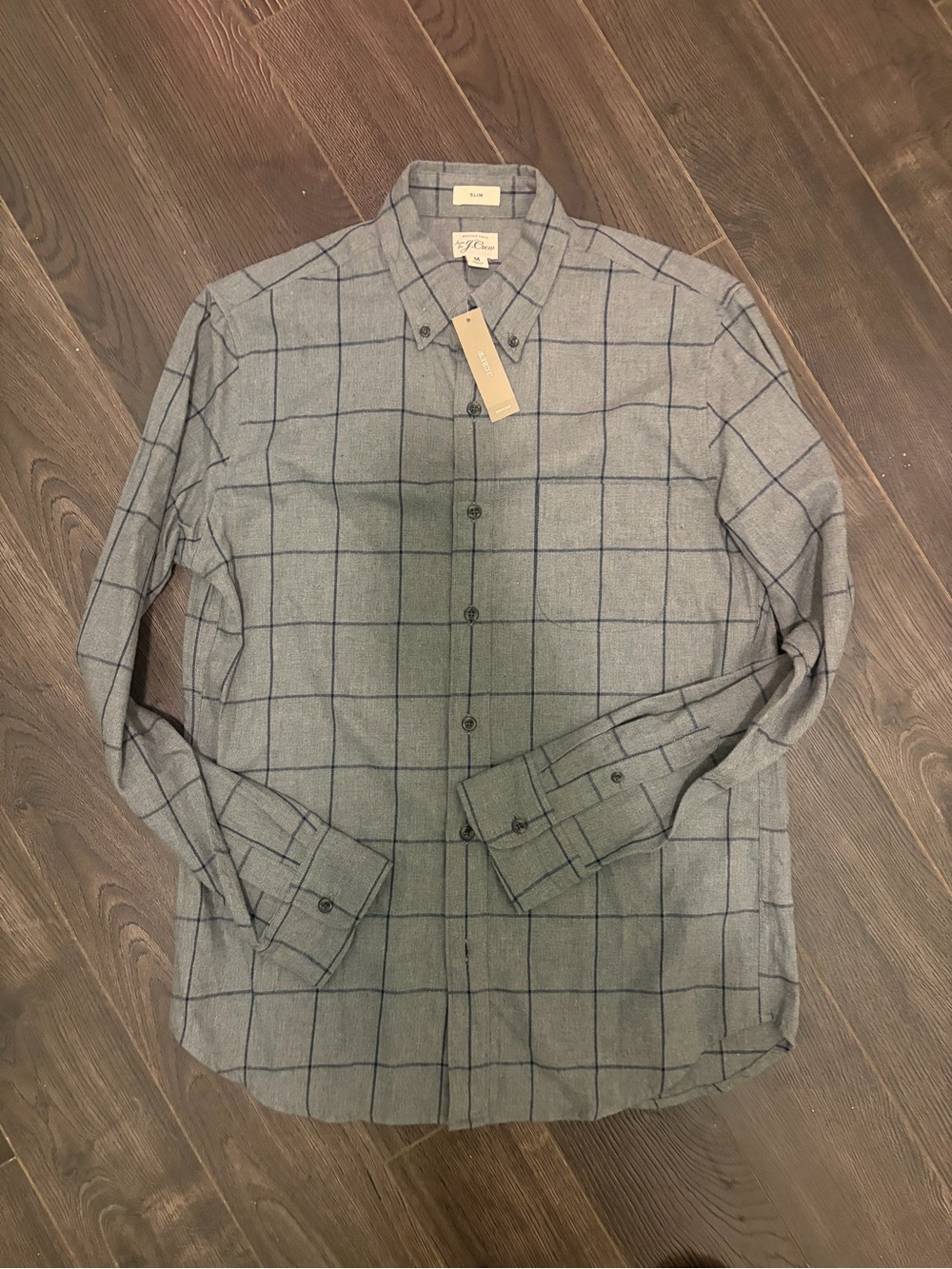 J. Crew Men's Gray Windowpane Button-Down Shirt. Size M. NEW with tags.